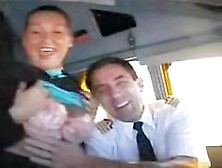 French Stewardess Exposes Her Big Tits In The Cockpit