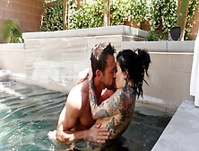 Inked Milf Loudly Fucked By The Pool And Left To Swallow The Big Jizz
