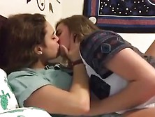 Teen College Girls Practice Kissing