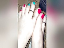 Amateur Wifey Wiggling Her Delicious Toes With Red & Green Nail Polish