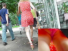 Young Babe In Cute Red Dress In The Upskirt Video
