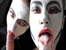 Vampire Lady Passionate Blows Large Prick To Sperm In Mouth