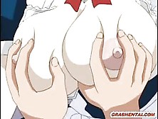 Blonde Anime Waitress With Huge Tits Loves Having Her Hard Nips Sucked