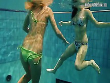 Girls Andrea And Monica Undress Each Other Underwater