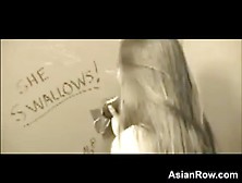 Asian Sucking Cock Through A Hole