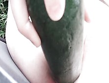 Desperate Cunt With Mouth Fucks Herself With Zucchini Into Garden