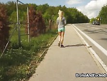 Busty Blonde Sprinter Sucks Outdoors