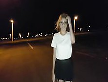Girl Masturbates On A Road At Nigh