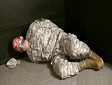 Soldier Hogtied Tape Gagged And Struggling.