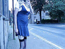 Busty Crossdresser Emmahuntcock Flaunts Her Sexy Stockings Outdoors On A Busy Road