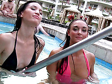 Great Bodies On Two Chicks Swimming In A Public Pool