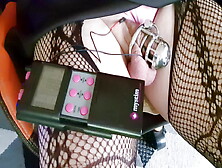 Caged Sissy Cuming Hands Free With E-Stim