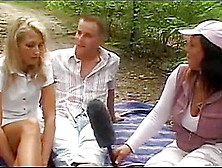 Brunette Interviewer Joins In On Horny Euro Couple