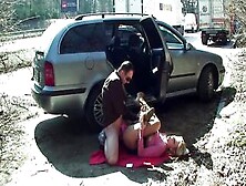 German Amateur Lovers,  He Teases His Fiance Inside The Cafe And Then Fucks Her Inside The Rest Area Of The Highway