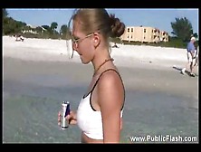 Chick At The Beach Has Fun Swimming