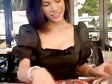 A Beautiful Ladyboy On A Date In A Black Silky Dress