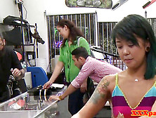 Chinese Pawnshop Fledgling Tugs Before Doggie-Style