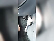 Sexy Legs Drive The Car By Pressing The Pedals