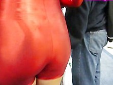 Chick In Red Tight Dress Was Filmed On The Hidden Camera