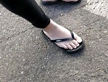 Candid Asian Girl In Flip Flops With Cute Toes