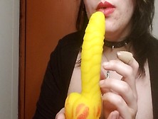Goth Does Lipstick Play With A Dragon Dildo