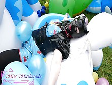 Miss Maskerade Rubber Doll Playing And Pop Balloon - Looner Bizarre In Full Latex 01