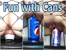 Wifey Has Fun Fucking Herself With Cans Of Cola And Red Bull