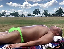 Sunbathing In Bayonne Park Green Bikini