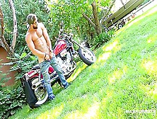 Hunky Biker Jerks Dick Outside