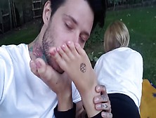 Sniffing And Licking Amateur's Tattoed Feet