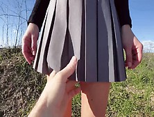 School-Girl Field-Trip Up-Skirt Thong Tease