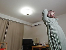 Japanese Crossdresser Cumshots When Excited By Genitals Touched By Long Dress.