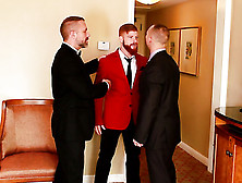Bearded Red Gay And His Lover Both In Suits Meet A Bald Dude And Get Sloppy Threesome Gay Fuck