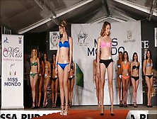 Beautiful Models Move On The Catwalk In Flimsy Bikinis