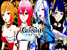 Genshin Impact Asian Cartoon Mix Of (Shenhe,  Yae Miko,  Yoimiya,  Raiden Shogun)