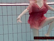 Wet Katya Okuneva In Red Dress Erotic Water Show