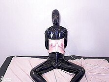 Tiny Bondage Slut Trying To Get Off In A Latex Armbinder And Breath Play Hood