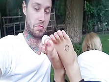 Sniffing And Licking Amateurs Tattoed Feet