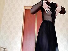 Russian Beauty Exudes Dancing In Sheer Black Chiffon Long Nightgown