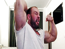 Ultra Meaty Strong Alpha Muscle Dad Body Builder Flexes And Teases