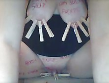 Slut Clamps Her Nips And Clit And Slaps Self