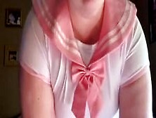 Chubby Crossdressing Little Teases And Uses A Wand To Cum.