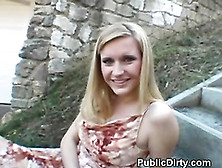 Sweetheart Blonde Flashes Tits And Pussy Outdoors In Public