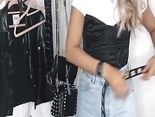 Blonde Slut Trying On Clothes