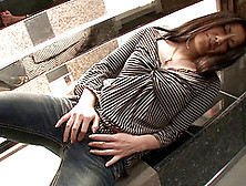 Hot Japanese Chick In Jeans Likes Playing With Her Body