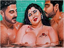 Erotic Art Or Drawing Of A Sexy Indian Woman Having A Steamy Affair With Her Two Brother In Laws