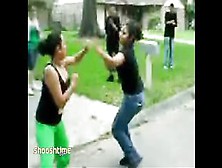 Enraged Chick Turn's Girls Face Into A Speedbag