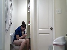 Chubby Girl In Glasses Taking A Long Pee