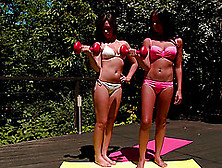 Lesbian Fun In Outdoors Between Models Mia Manarote And Tess Lyndon