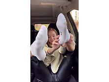 Little Ginger Amateur Teen Strips Her Socks Off And Shows Her Feet In The Car